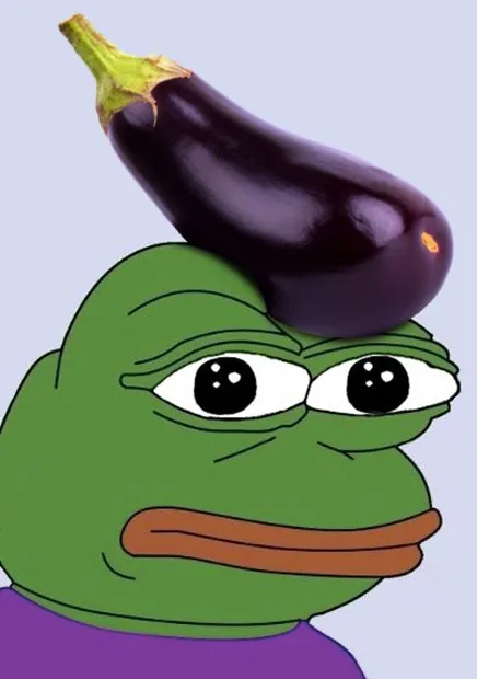 A frog balancing an eggplant on its head