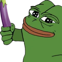 A frog holding an eggplant