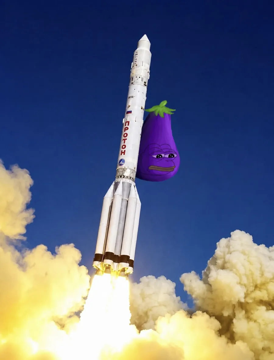 The eggplant attached to the side of a launching rocket